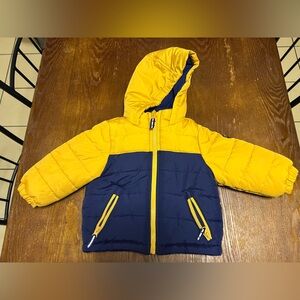 OSHKOSH B’Gosh || Boys Yellow and Blue Winter Puffer Coat Hooded Fleece 18M